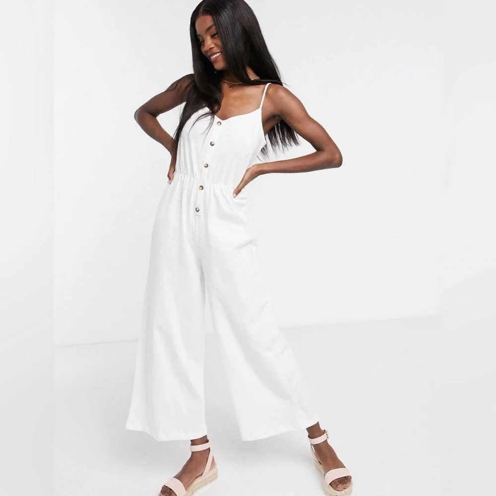 ASOS DESIGN Cami Button Front Jumpsuit White